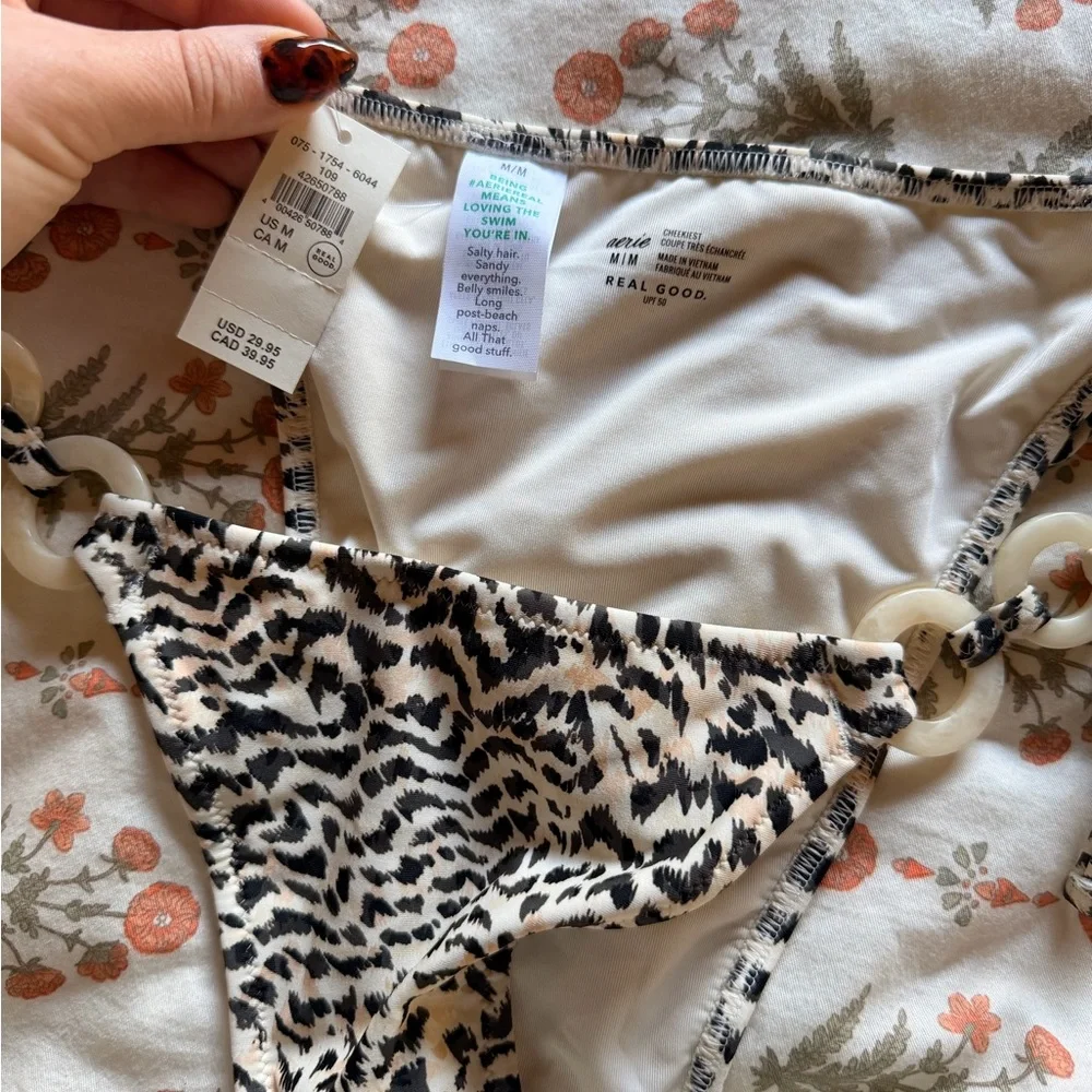 Aerie Leopard Triangle Bikini Set Ring Detail NWT - Picture 4 of 4